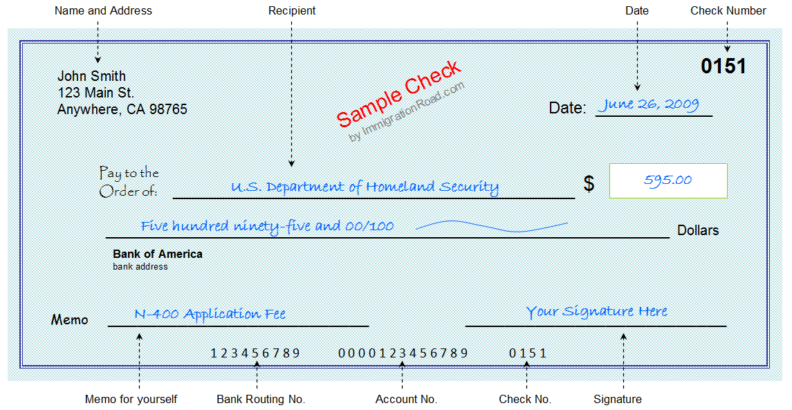 bank of america sample filled check